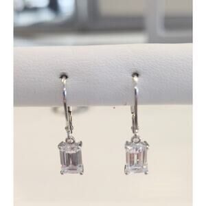 PAJ 925 Sterling Silver 7x5mm Emerald Cut Earrings Lever back CZ Elegant